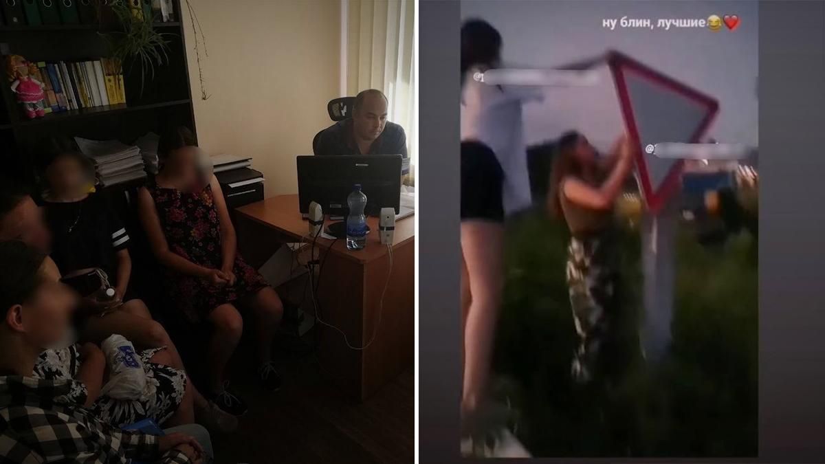 На Харьковщине девушки-подростки ради лайков сорвали дорожный знак На Харьковщине девушки-подростки ради лайков сорвали дорожный знак