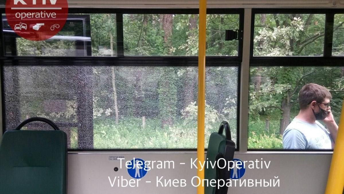 Под Киевом в стекло маршрутки на огромной скорости прилетел камень