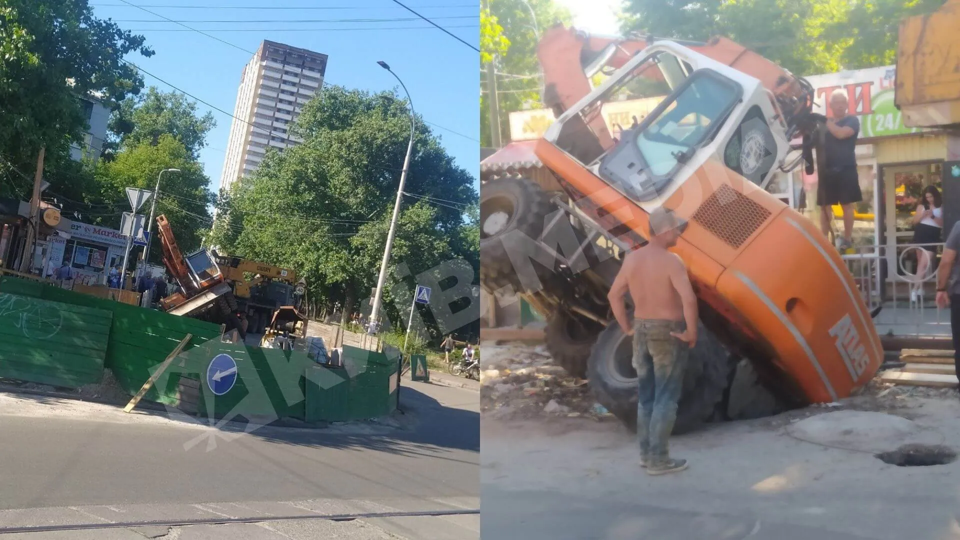 провал трактора під асфальт у Києві