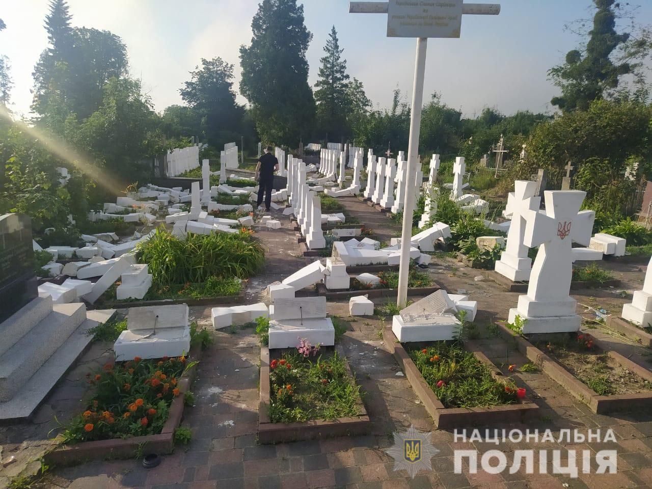 На Львівщині 20-річний юнак розтрощив майже 60 хрестів на могилах січових стрільців: фото 