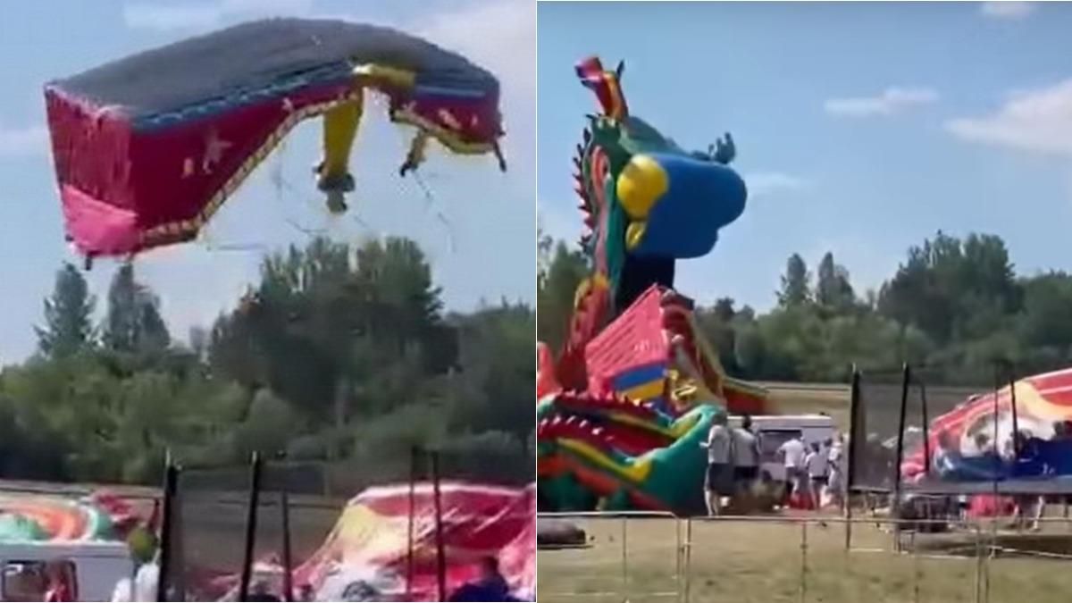 В Беларуси ветер поднял в воздух батут с детьми: видео В Беларуси ветер поднял в воздух батут с детьми: видео