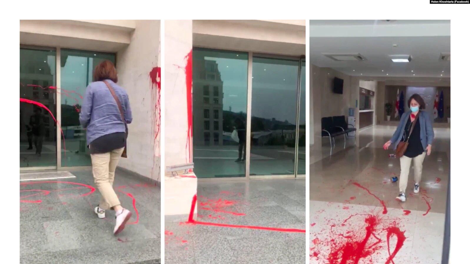 У Грузії після смерті Лашкарави будівлю уряду облили фарбою У Грузії після смерті Лашкарави будівлю уряду облили фарбою