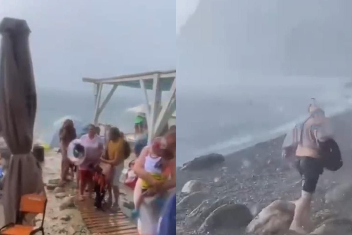 В Крыму отдыхающих на пляже засыпал град: видео В Крыму отдыхающих на пляже засыпал град: видео