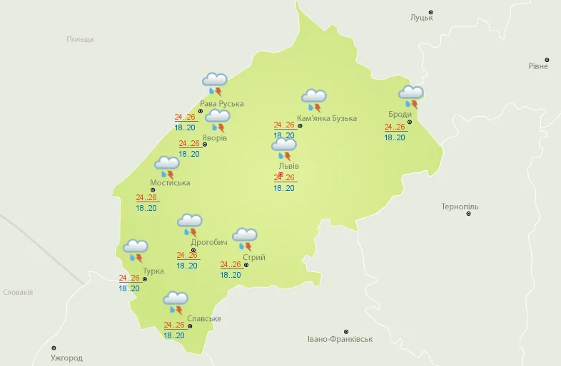 На Львівщині 19 липня розгуляється негода: прогнозують зливи та грози На Львівщині 19 липня розгуляється негода: прогнозують зливи та грози