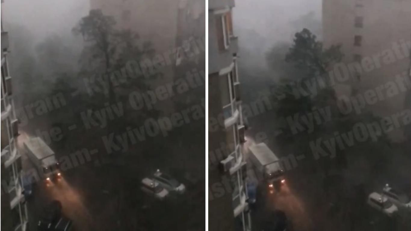 Потужний вітер у Києві буквально повалив дерево: відео