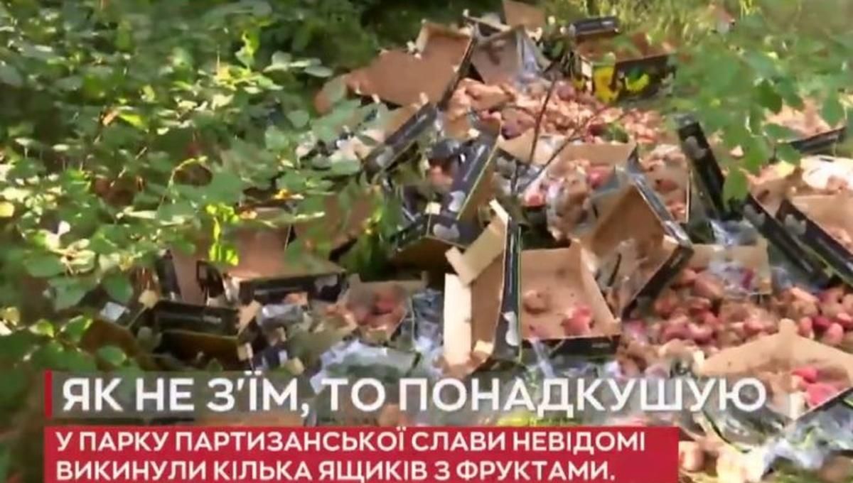 В Киеве стихийные торговцы выбросили в лесу ящики с фруктами