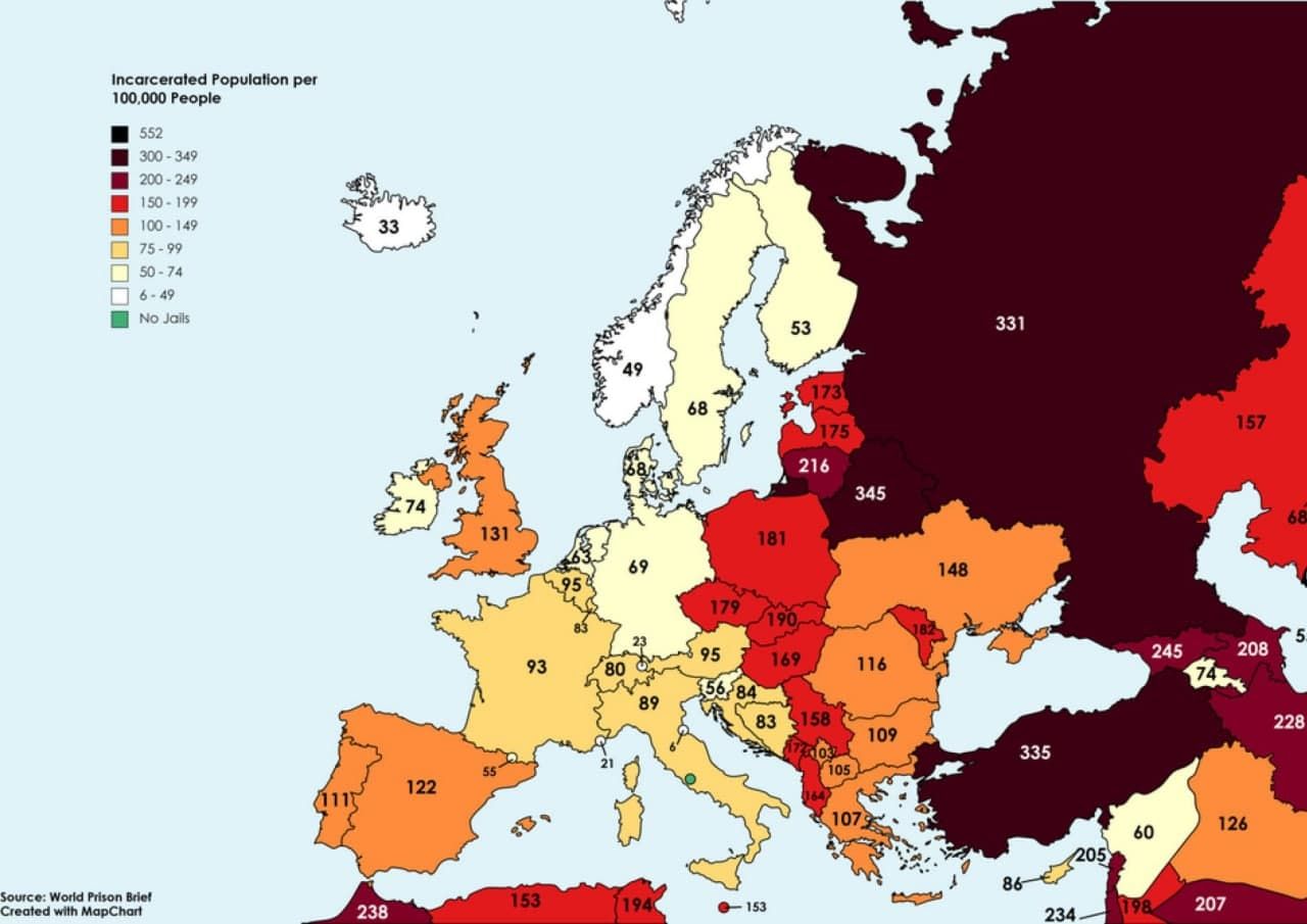 Беларусь на 1 месте в Европе по количеству заключенных