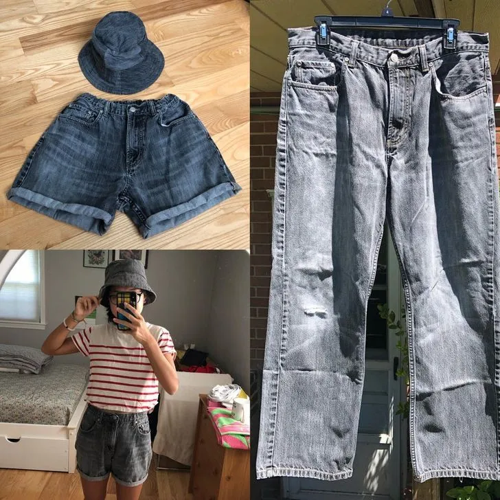 Перетворила старі джинси батька на панаму і шорти