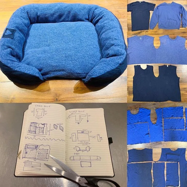 Кровать для пухнатиска из старых футболки и свитера