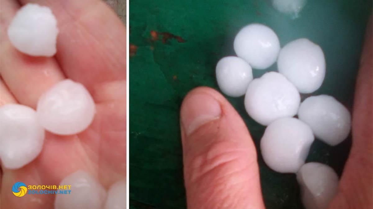 Впав град, розміром як вишня біля Золочева під Львовом Впав град, розміром як вишня біля Золочева під Львовом