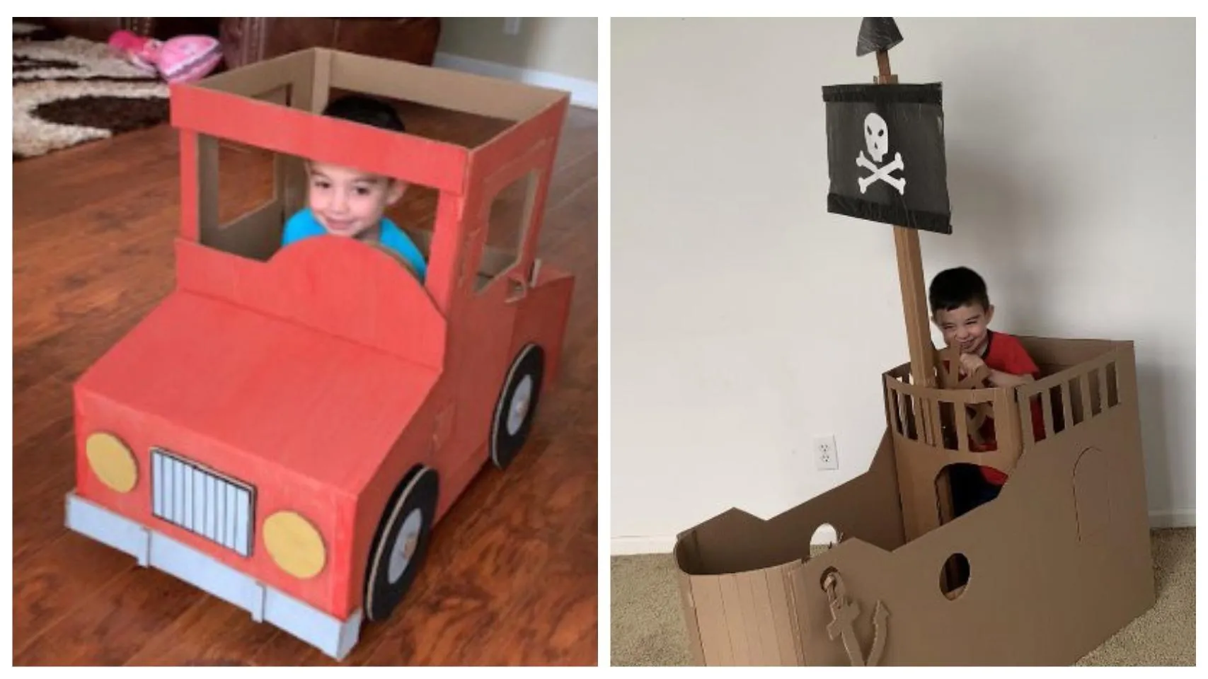 Машинка та піратський корабель з картону 