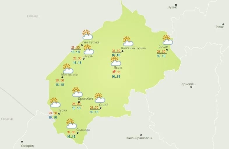 Прогноз погоди 30 липня 2021 Львів Спека грози