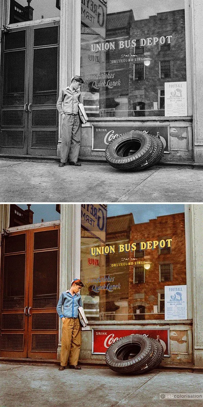 Ожидая автобус, 1943