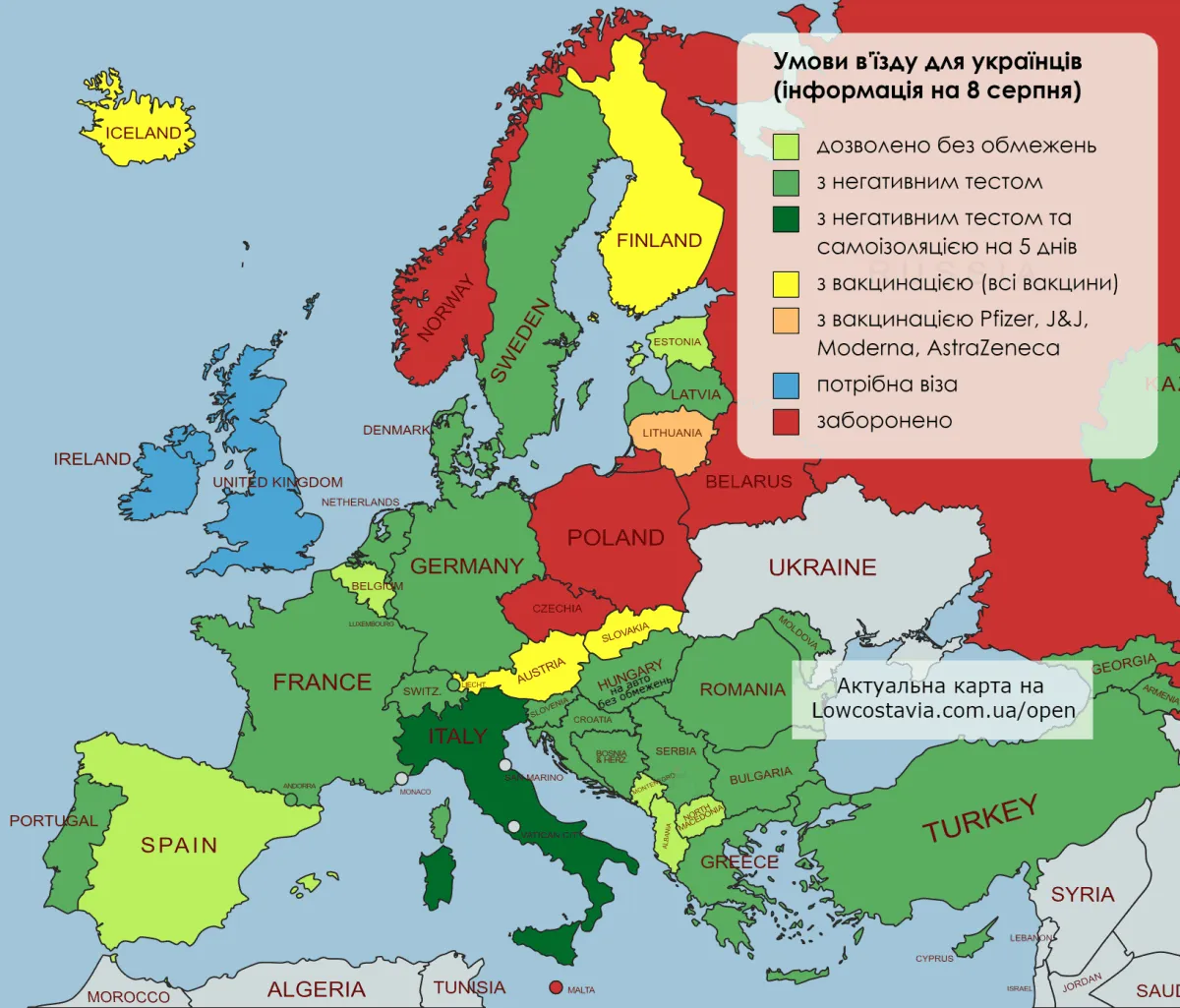 Які країни відкриті для України