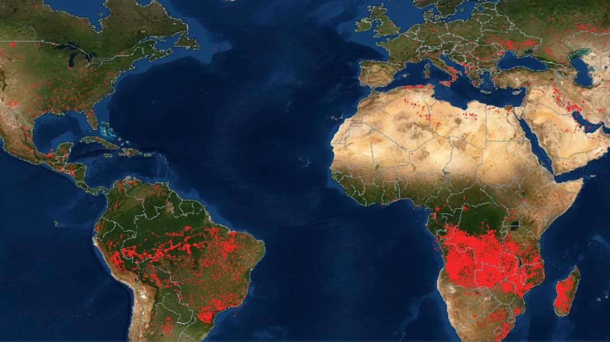 П'ять континентів у вогні: NASA показало шокуючу карту пожеж