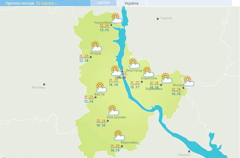 Погода 31 серпня 2021 останній день літа Київ 