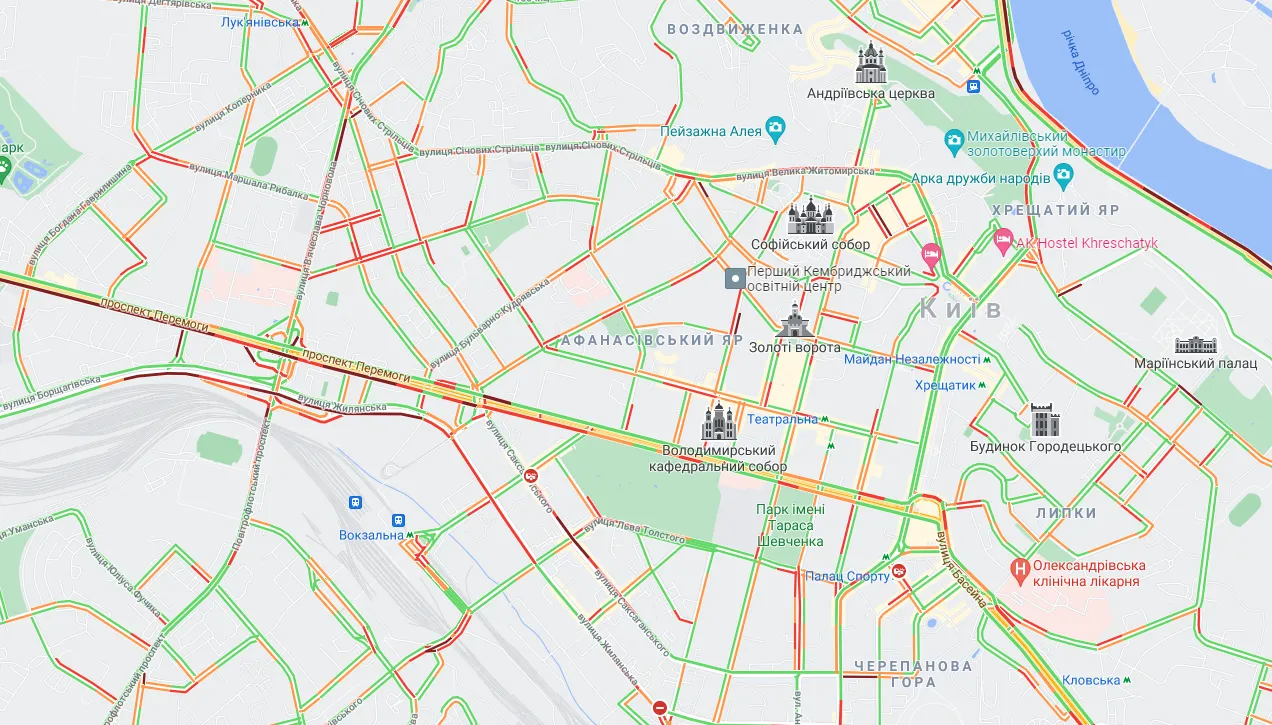 Затори Київ 31 серпня Ускладнений рух Захід Правий берег
