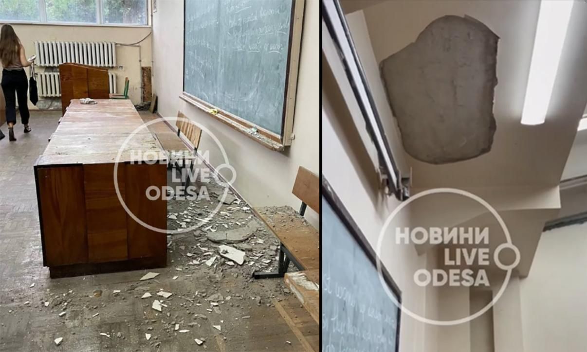 В одеському університеті Мечникова під час лекції на студентів впала стеля: відео - Новини Одеса - Освіта