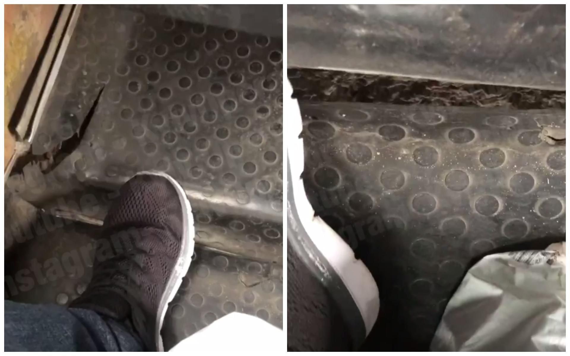 "Можно даже ноги сполоснуть": в Киеве ездит маршрутка с проваленным полом "Можно даже ноги сполоснуть": в Киеве ездит маршрутка с проваленным полом