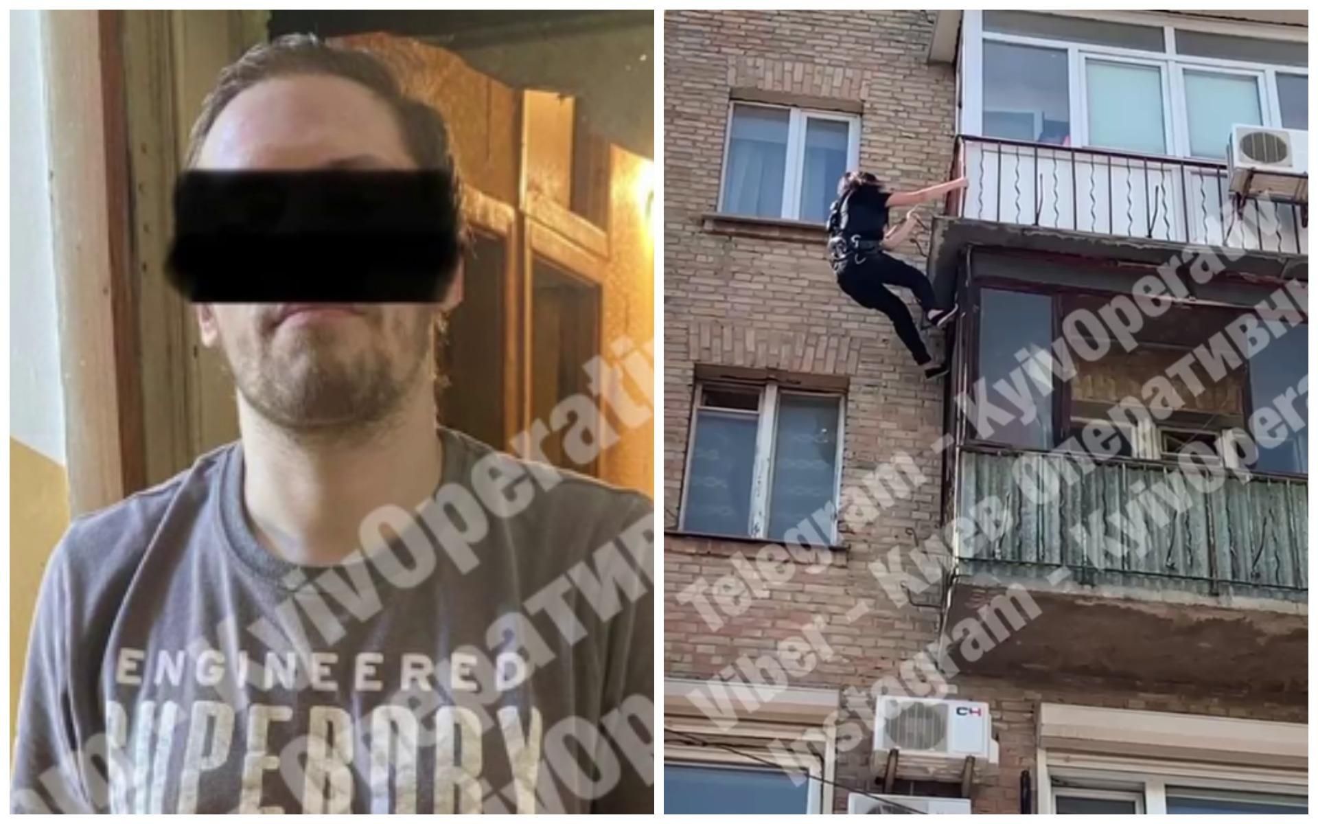 В Киеве мужчина пытался прыгнуть с балкона многоэтажки: видео с места