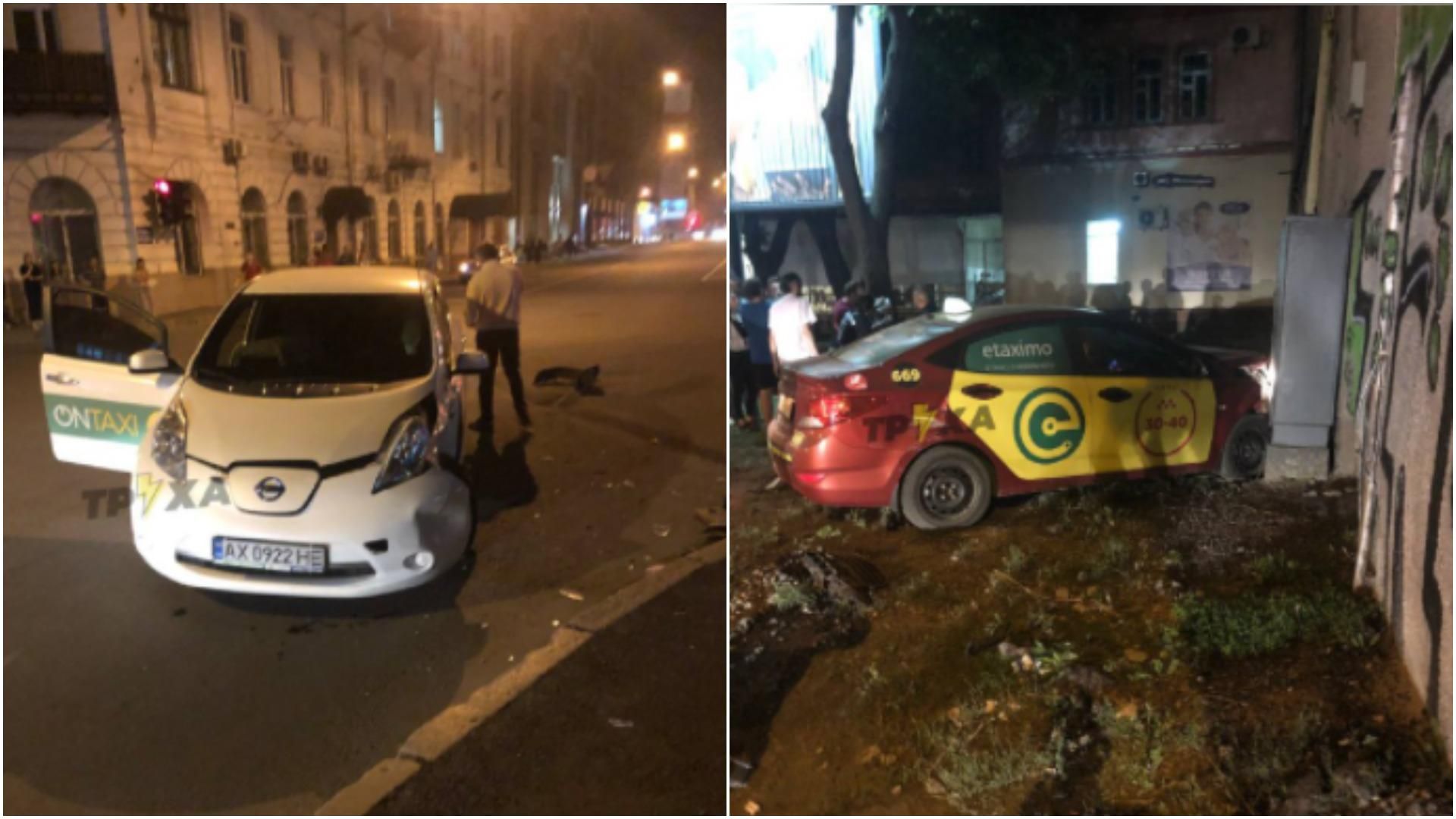В Харькове столкнулись водители такси, авто врезалось в дом: видео с места ДТП