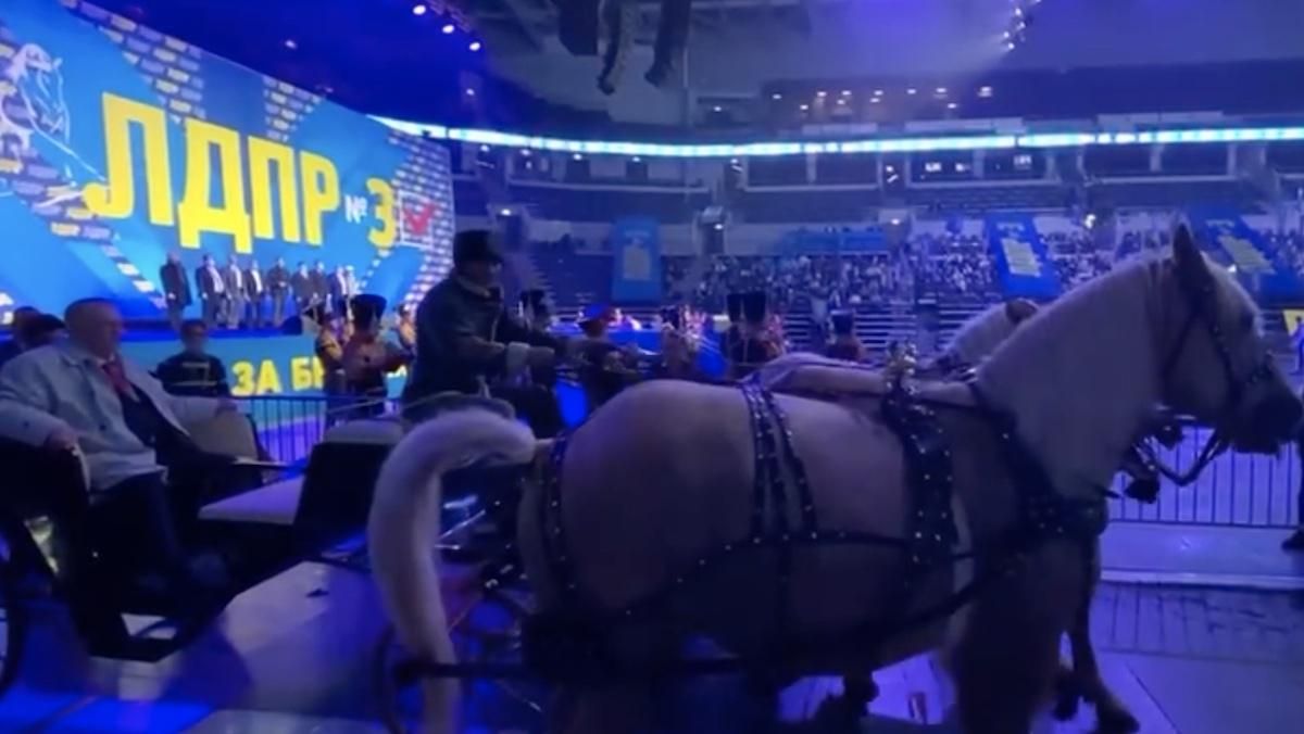 Вибори по-російськи: Жиріновський приїхав на мітинг у кареті з кучером - Новини росії - 24 Канал Вибори по-російськи: Жиріновський приїхав на мітинг у кареті з кучером - Новини росії - 24 Канал