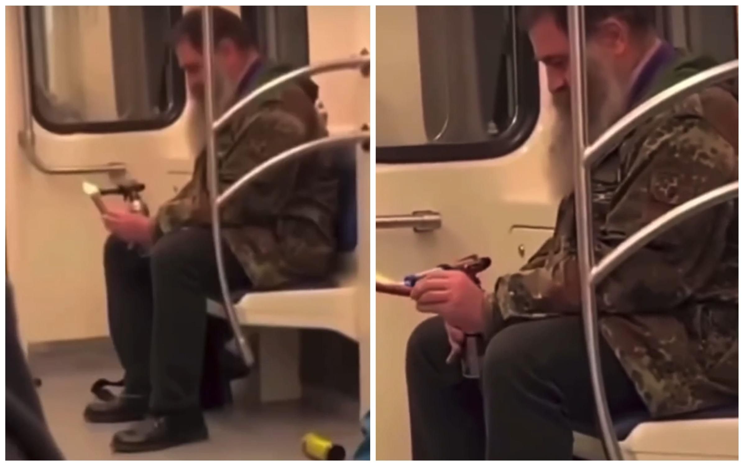 Когда очень проголодался: в киевском метро мужчина жарил сосиску газовой лампой
