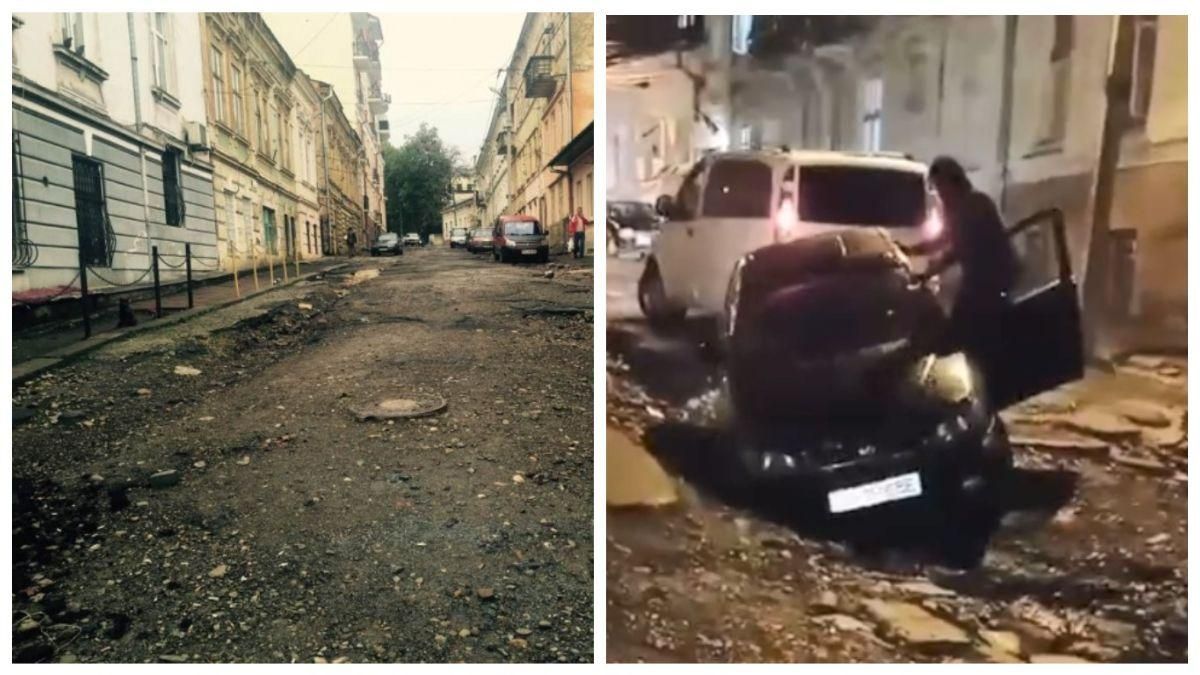 В центре Черновцов авто застряло в пропасти: эпическое видео