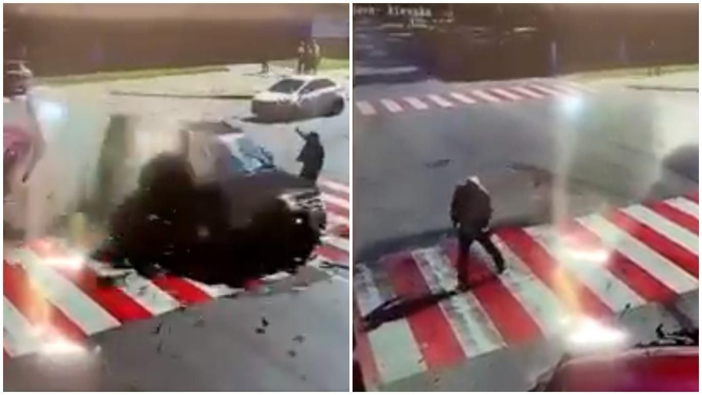 В ДТП на Черниговщине мужчина чудом спасся, авто пролетело перед ним: впечатляющее видео