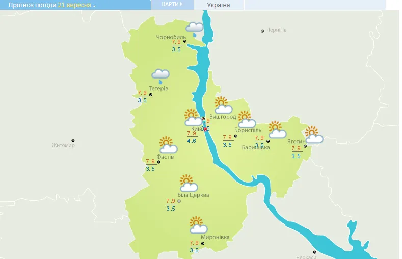 Погода 21 вересня 2021 Київ