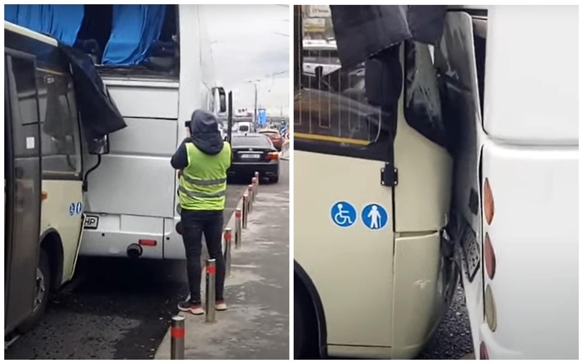 Нажал на газ вместо тормоза: в Киеве маршрутка врезалась в автобус Нажал на газ вместо тормоза: в Киеве маршрутка врезалась в автобус