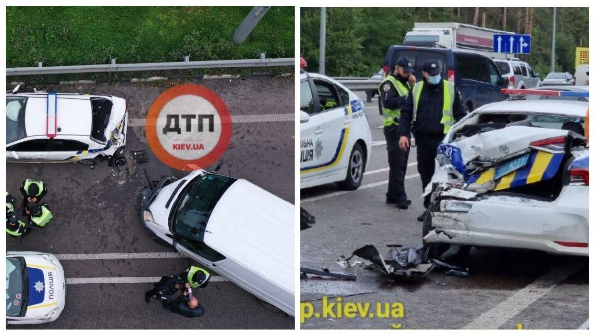 Под Киевом пьяный водитель влетел в новенькое авто полиции: патрульного аж отбросило