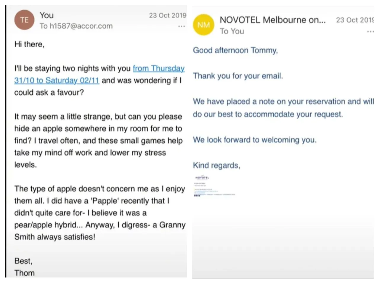 Чоловік попросив у працівників заховати яблука в номері Чоловік попросив у працівників заховати яблука в номері