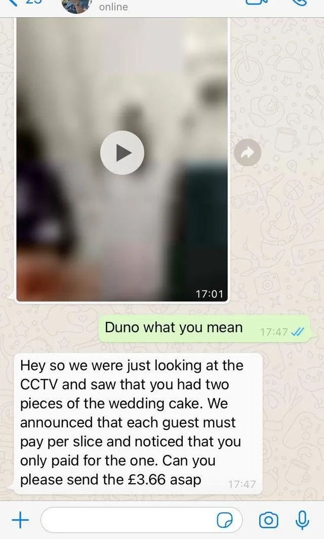 Повідомлення, яке надіслали гостю наречені після весілля 
