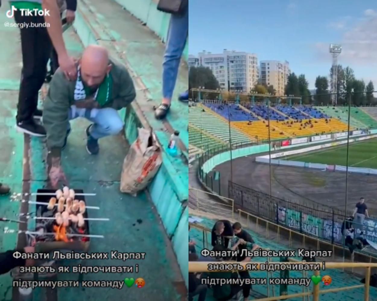 Болельщики львовских "Карпат" жарили колбаски на трибуне: курьезное видео
