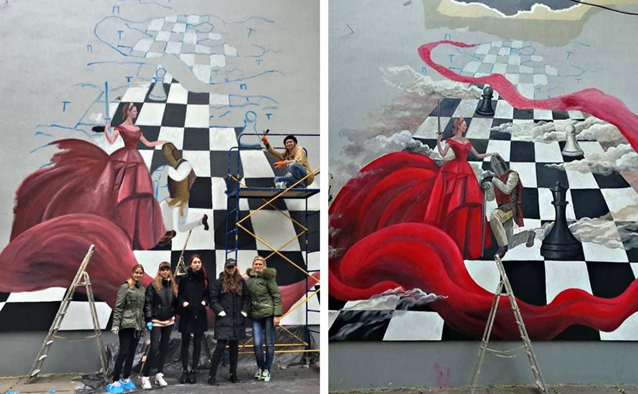 Шахматная королева против тиранов: в Киеве появился символический мурал – яркие фото