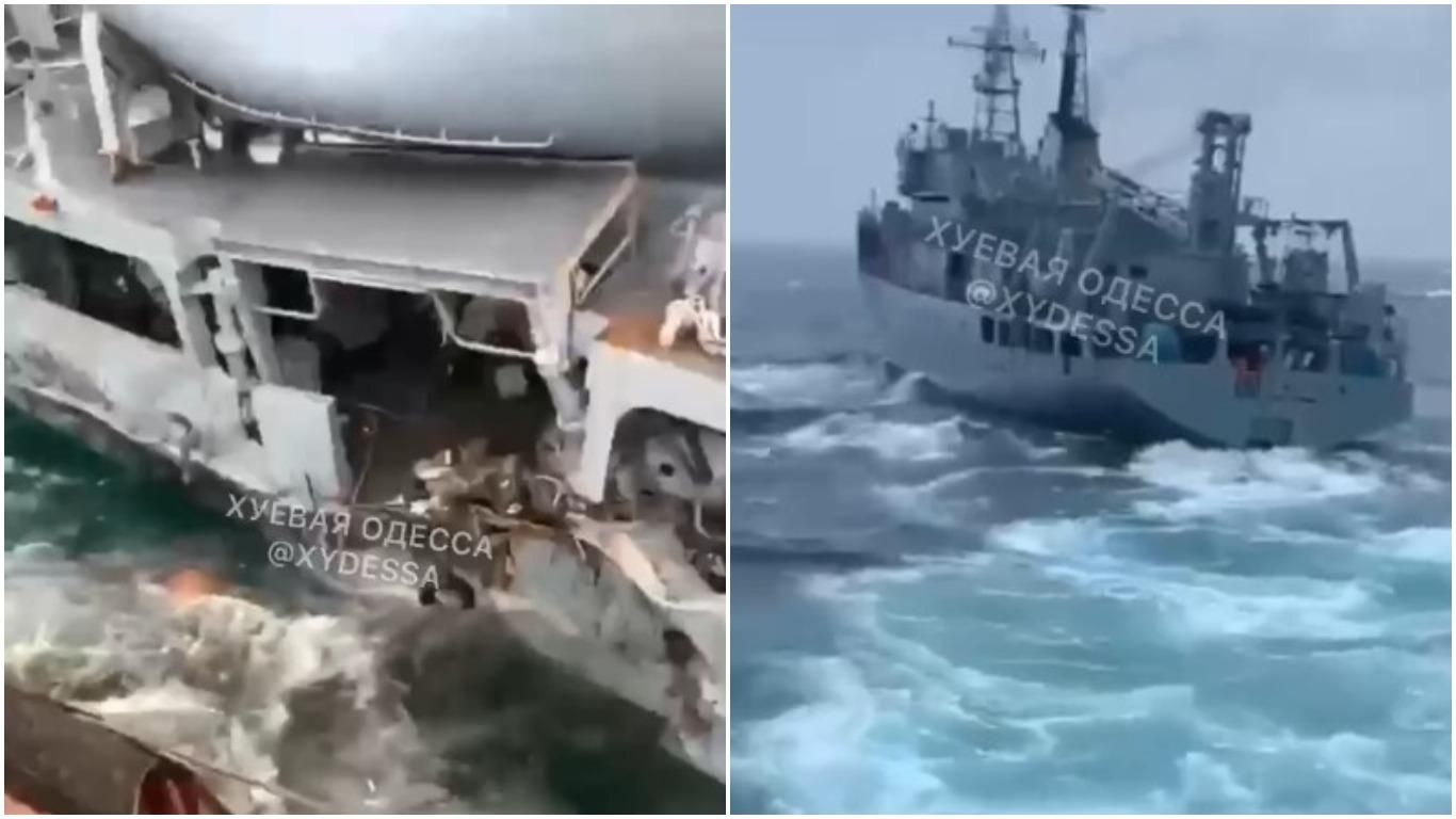 Корабль ВМС, потерпевший крушение возле Змеиного, буксируют в Одессу: появилось видео с моря