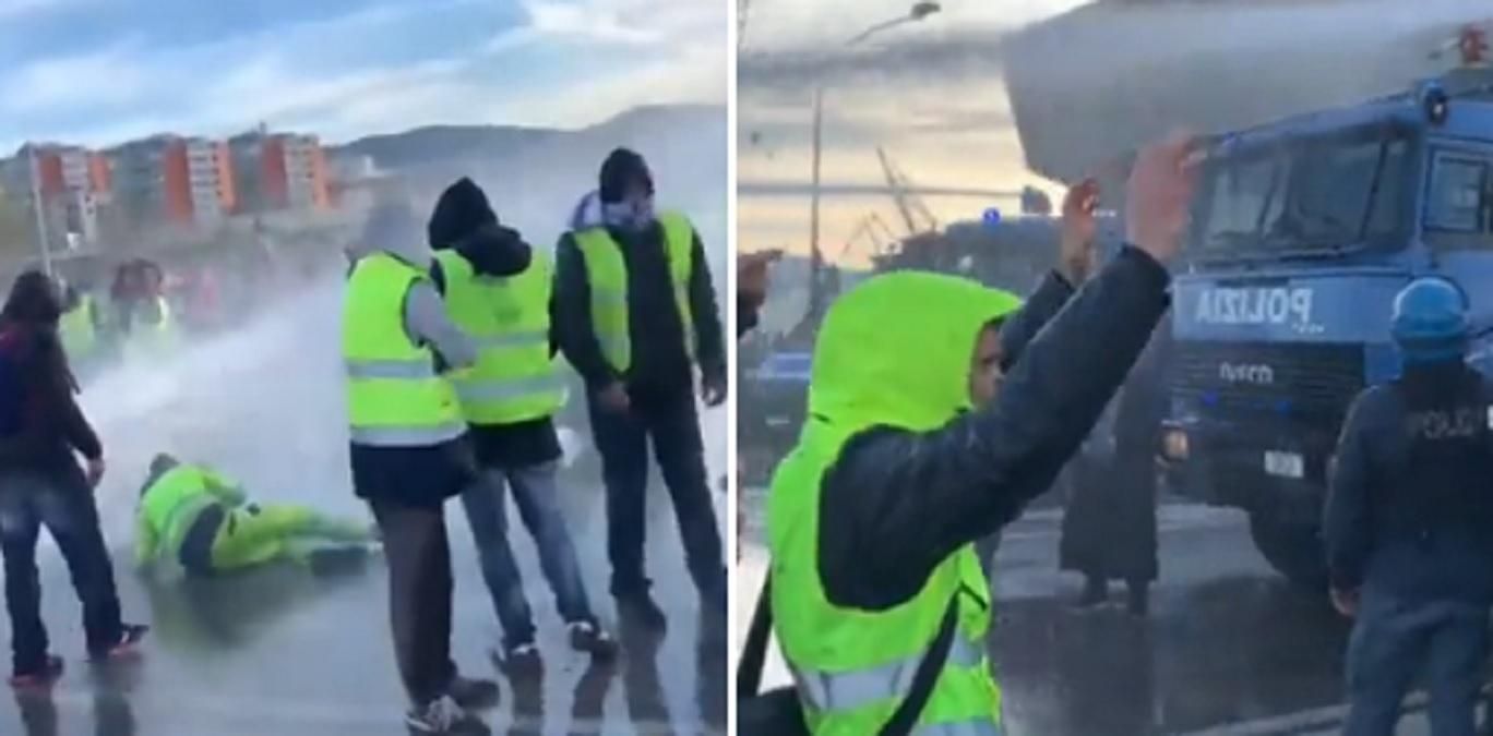 В Италии полиция водометами разогнала сидячий протест противников "паспортов здоровья" В Италии полиция водометами разогнала сидячий протест противников "паспортов здоровья"