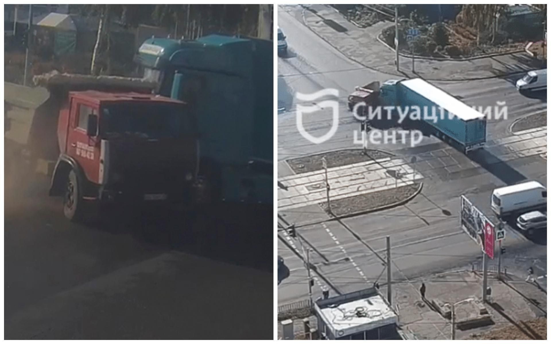 В Днепре столкнулись два грузовика: видео момента ДТП
