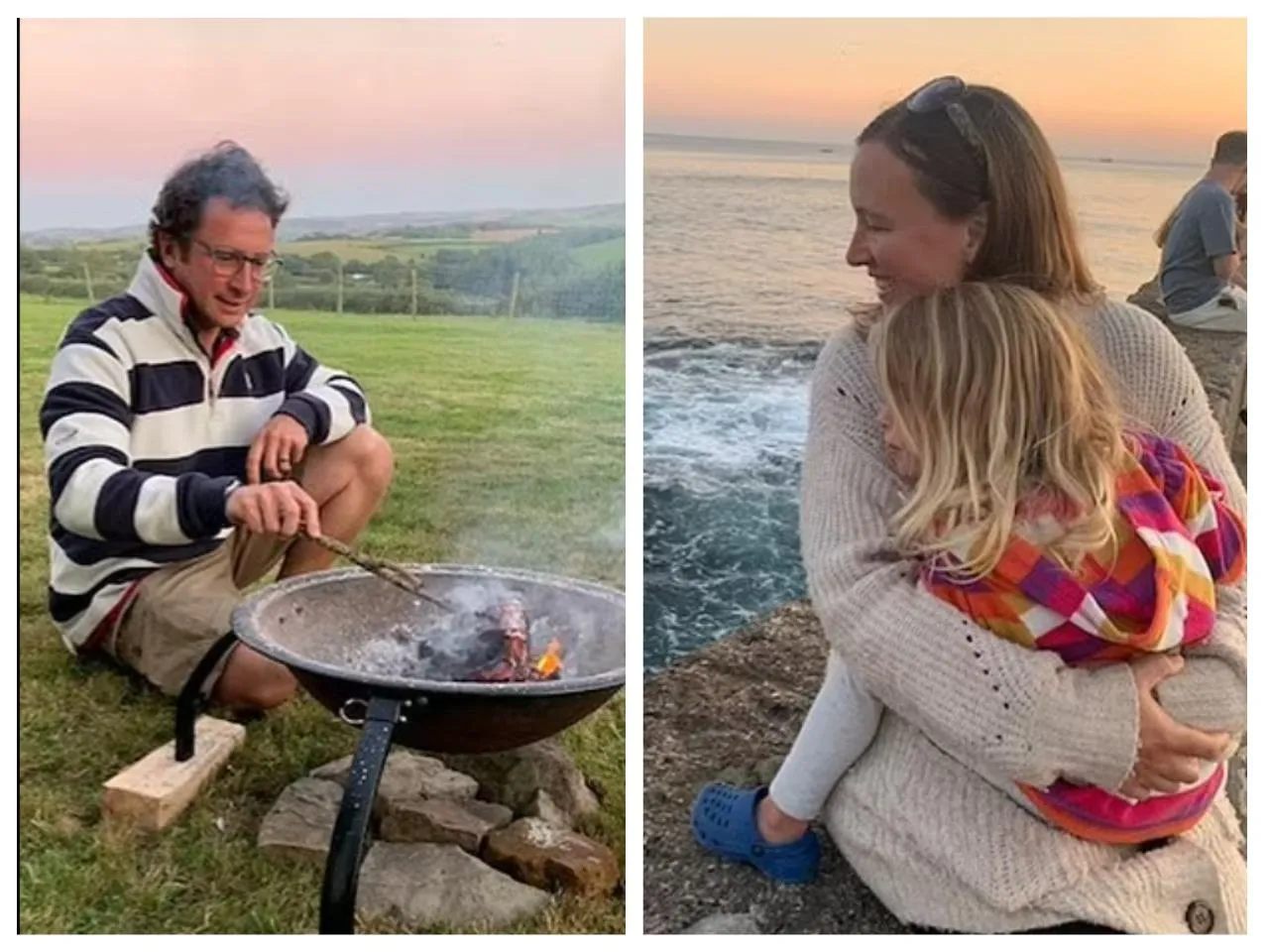 Родина проводить час на природі біля вогнища Родина проводить час на природі біля вогнища