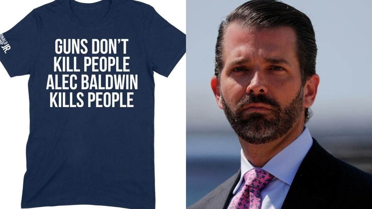 "Оружие не убивает людей ": на сайте сына Трампа продают футболки с обвинением Болдуина "Оружие не убивает людей ": на сайте сына Трампа продают футболки с обвинением Болдуина