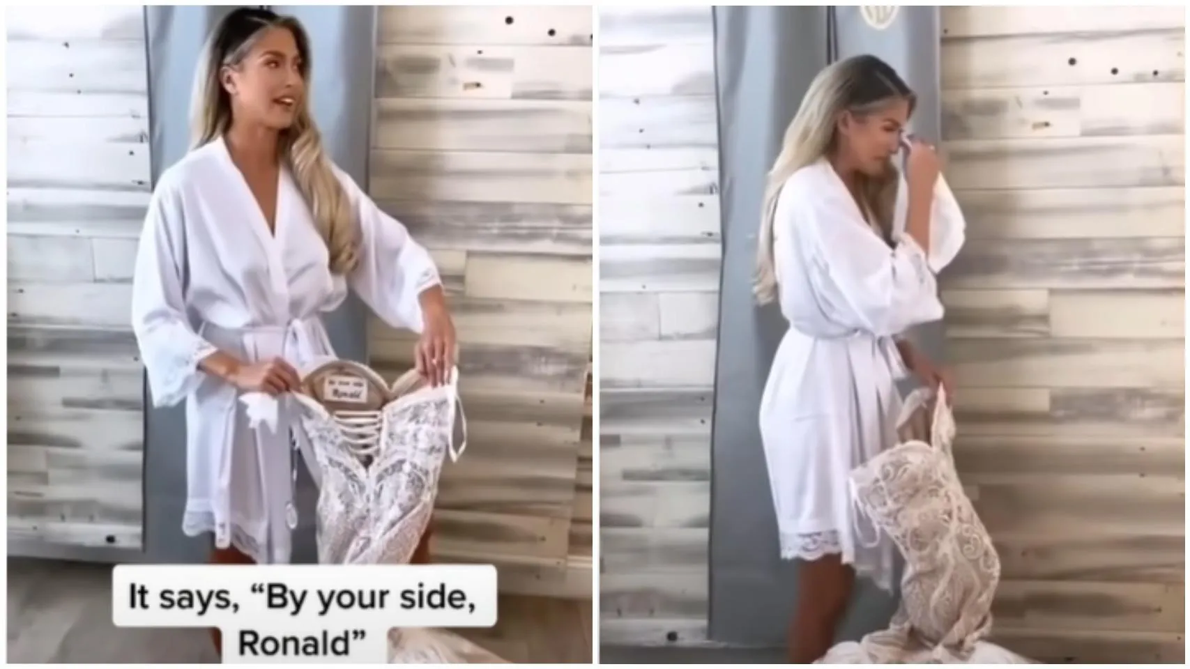 Наречена була зворушена через весільну сукню Наречена була зворушена через весільну сукню