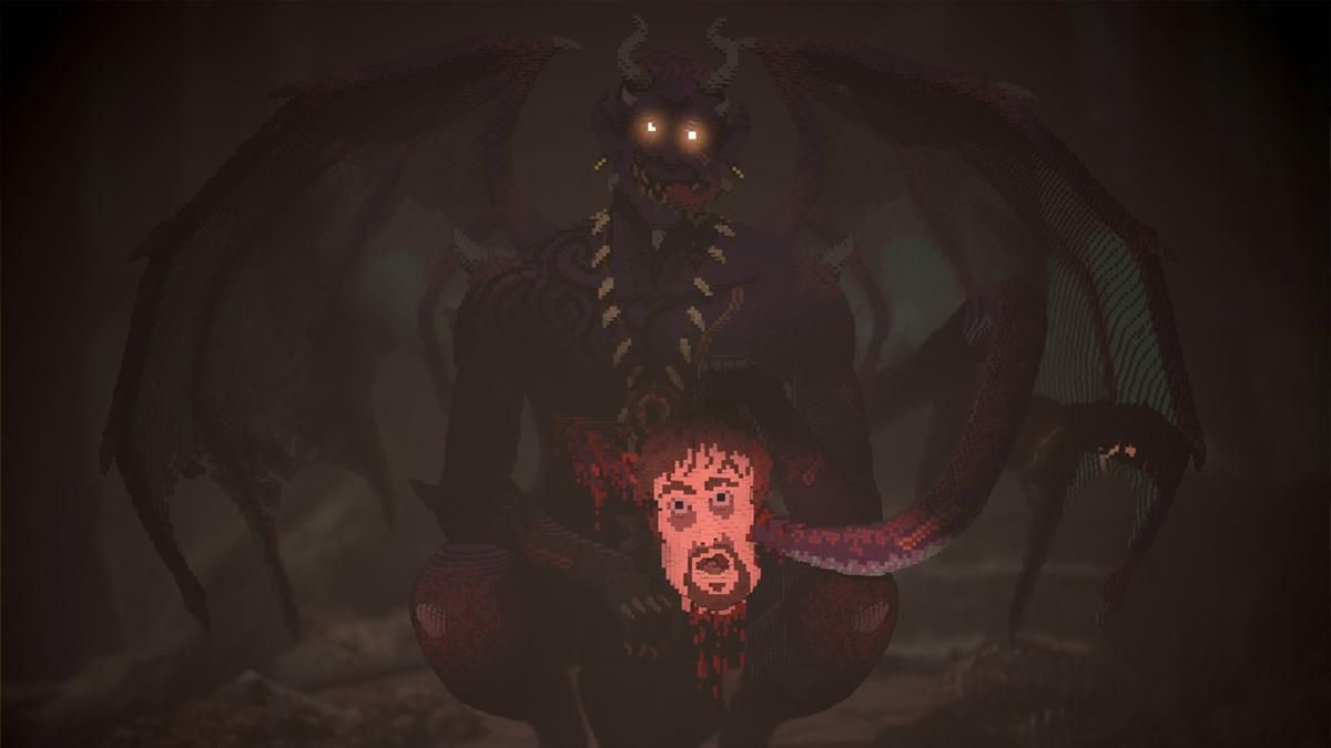 Геймер построил гигантскую статую жуткого демона в Minecraft