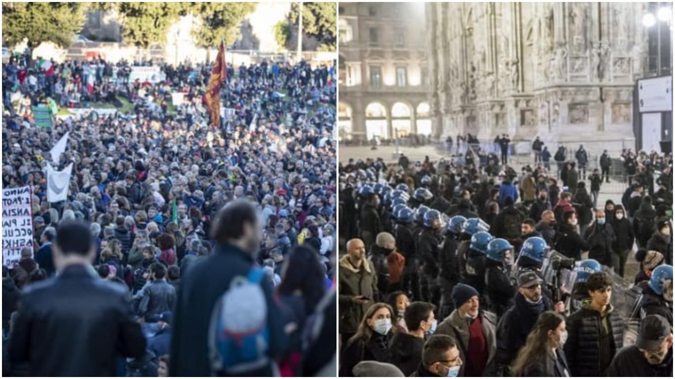 В Милане и Риме тысячи людей протестовали против COVID-сертификатов