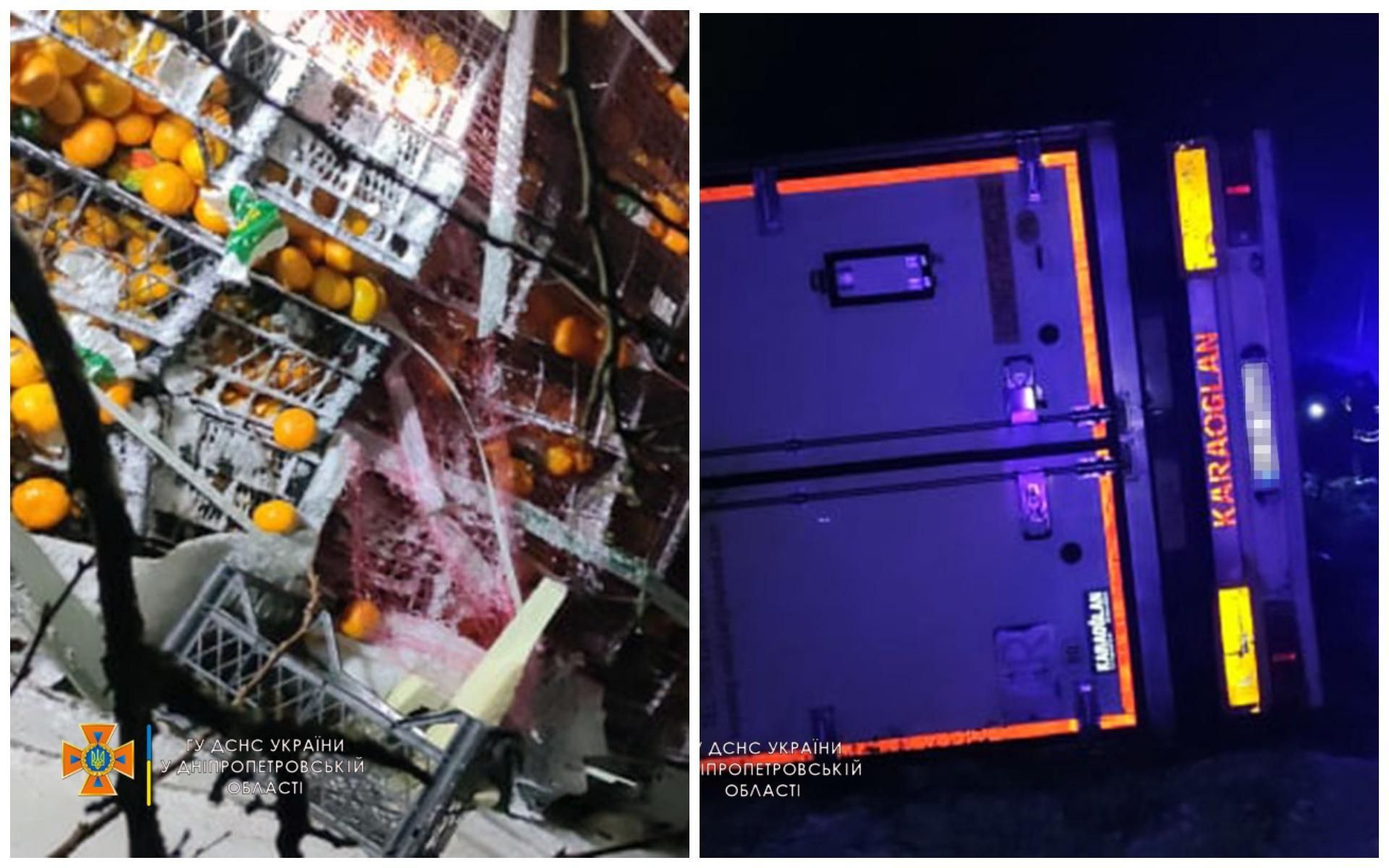 Под Днепром в ДТП попал грузовик с мандаринами Под Днепром в ДТП попал грузовик с мандаринами