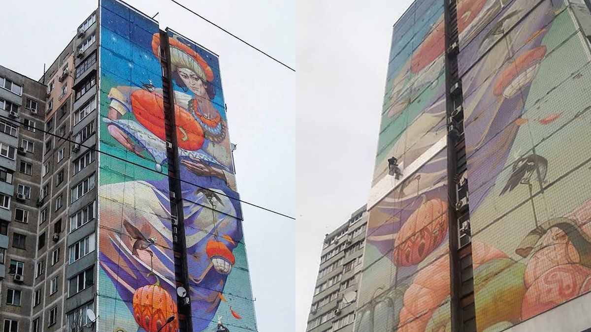 У Дніпрі заліпили пінопластом відомий мурал: фото псування стінопису - Україна новини - 24 Канал У Дніпрі заліпили пінопластом відомий мурал: фото псування стінопису - Україна новини - 24 Канал