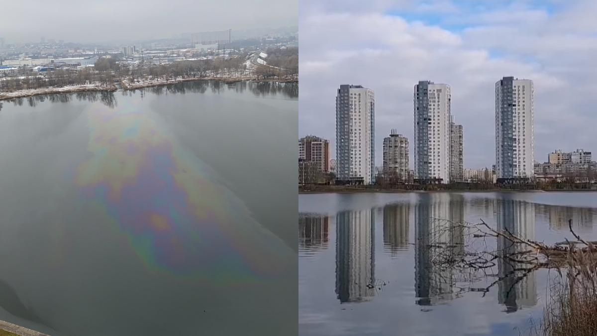 Покрилось кольоровими плямами: у Києві зливають нафту в Кирилівське озеро - нафта новини - Київ