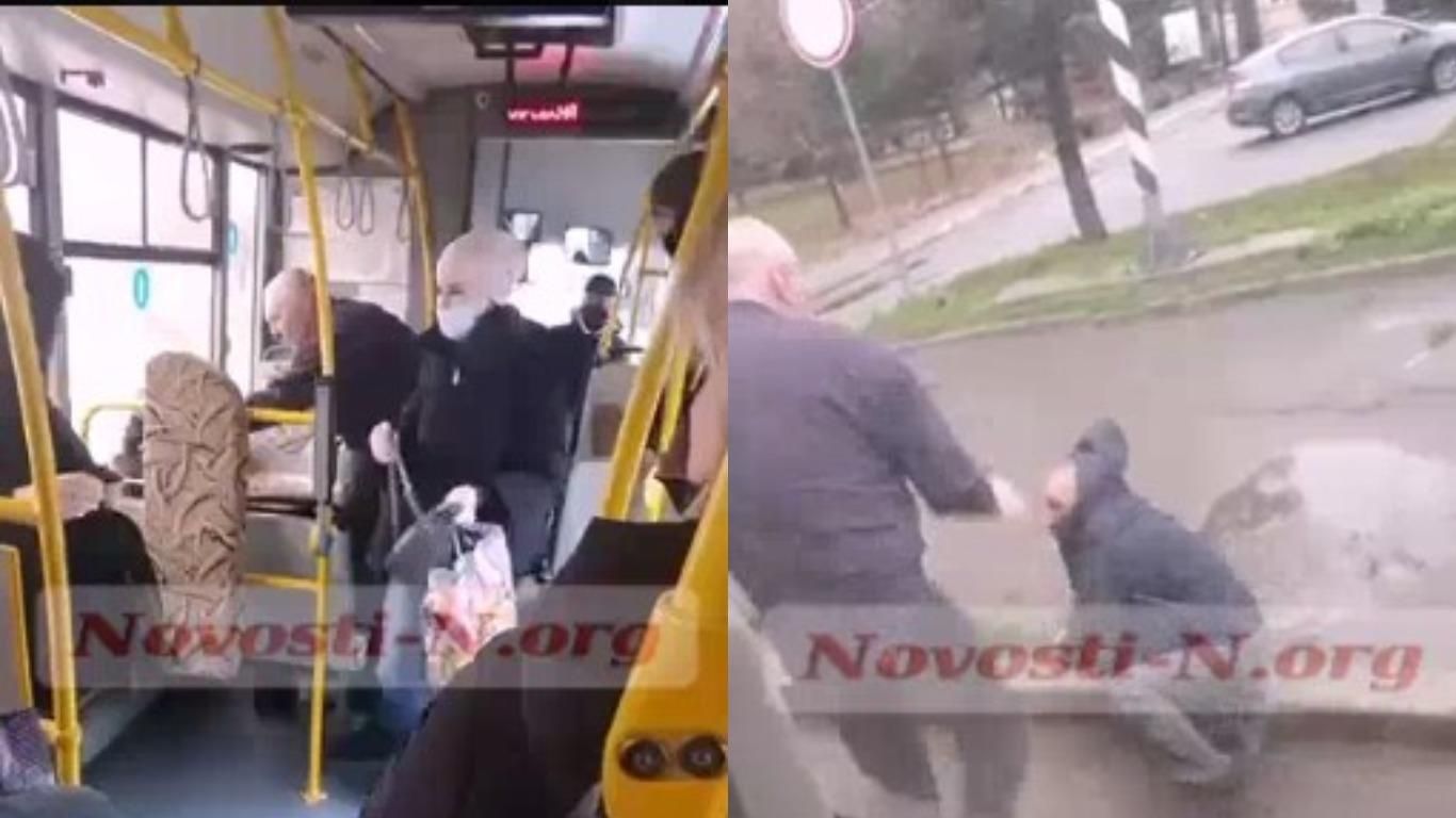 В Николаеве водитель выбросил из автобуса и избил пассажира-хама