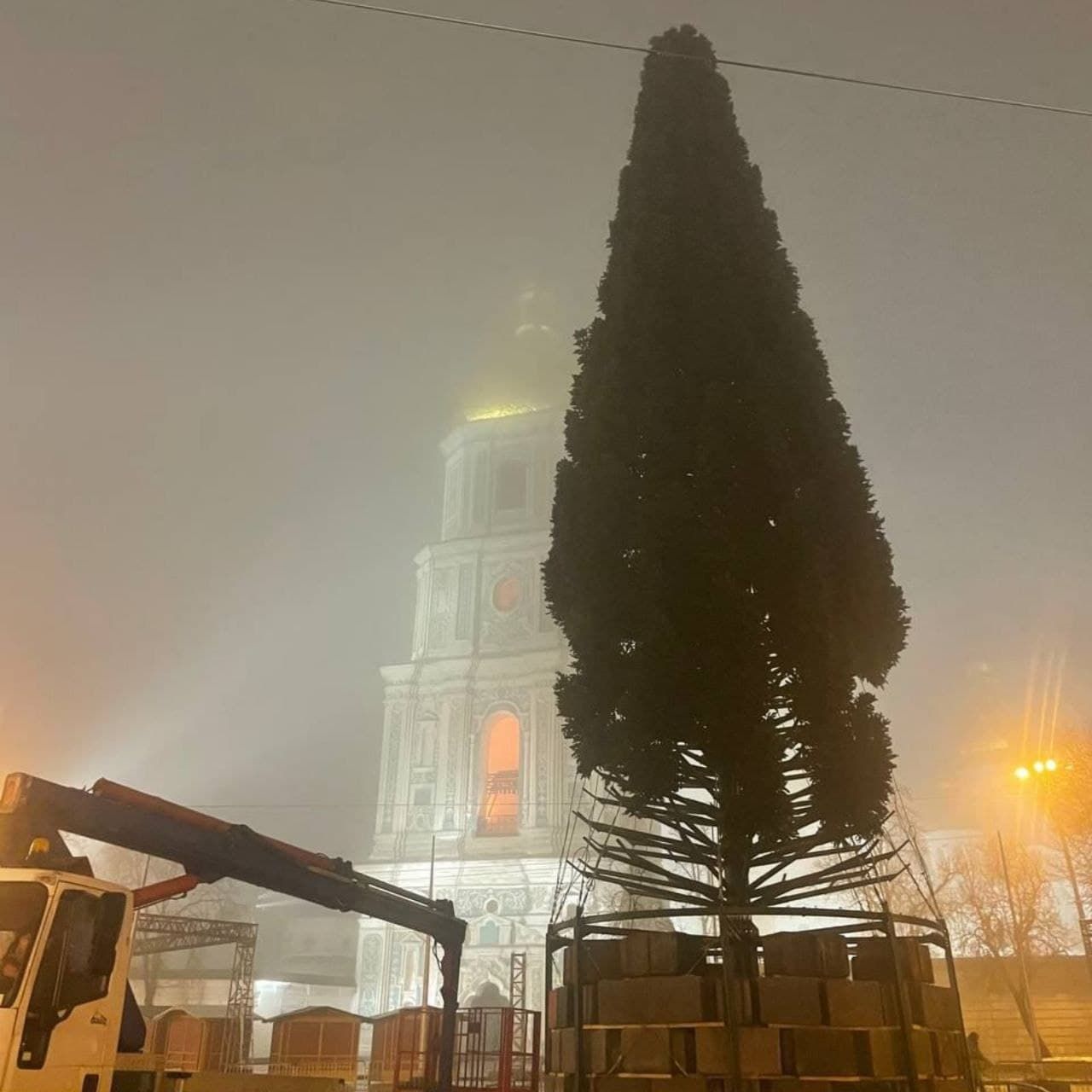 На Софійській площі майже зібрали головну ялинку країни: фото пухнастої красуні - Київ