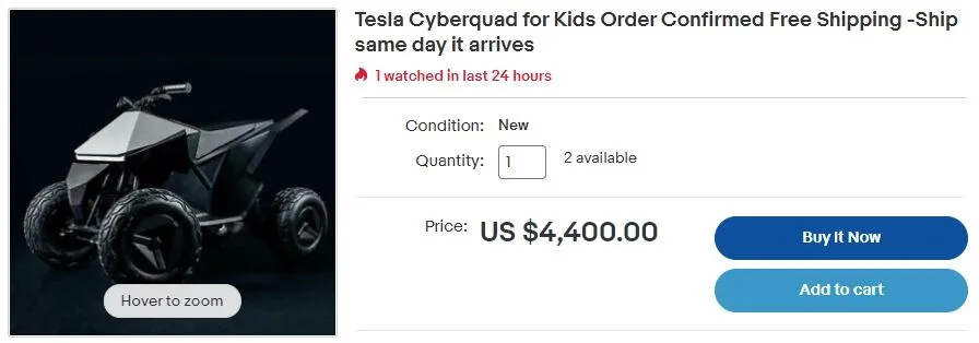 Tesla Cyberquad пропонують за 4 400 доларів